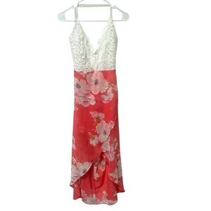 Fancyinn womens Tiered Sundress White & pink floral deep v-neck size large
